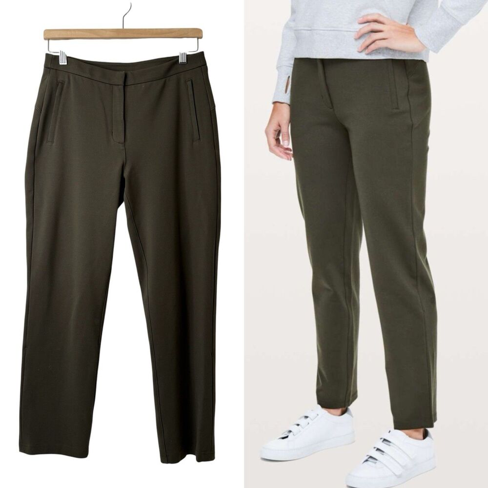 Lululemon On The Move Ponte Pant Women 6 Olive Straight Leg Casual Travel Office